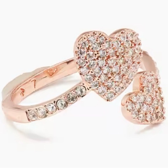 kate spade Jewelry - NWT Kate Spade Yours Truly Rose Gold Crystal Double Heart Ring Accessory, Size 7